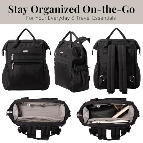 Baggallini City Scape Backpack - 15"x11" Lightweight Work Travel Bag w/Luggage Sleeve & RFID - color: Black