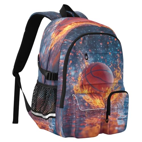 Bolaz Basketball Flame Splash Travel Backpack 14 Inch Laptop Computer Bag Sturdy School Bag College Bookbag