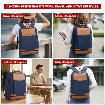 SAKOS Matura 15.6 inch Laptop Backpack with USB Charging Port, Professional Luggage Backpack Carry on Flight - TSA Approved, Water Resistant Backpack for Men & Women with Laptop Compartment - Blue - color: 1. Matura - Blue/Brown