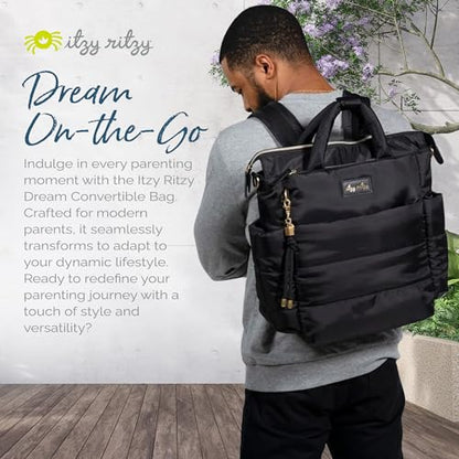 Itzy Ritzy Dream Convertible Diaper Bag Tote Backpack - Baby Diaper Bag with 14 Pockets, Changing Pad & More (Midnight Black) - color: Midnight Black