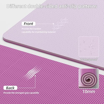 Wide Yoga Mat Thick(10mm) Exercise Mat Non Slip Anti-tear,72"x35" Extra Large Pilates Mats for Home Workouts, Gym & Floor Stretching with Carrier Strap - color: Deep pink + Light pink