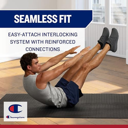 Champion Interlocking Foam Floor Tiles, 12mm Thick EVA Foam Exercise Mat Set with 6 Interlocking Mats & 10 Border Pieces, Non-Slip Cushioned Flooring for Home Workout, Yoga, Stretching, and Pilates