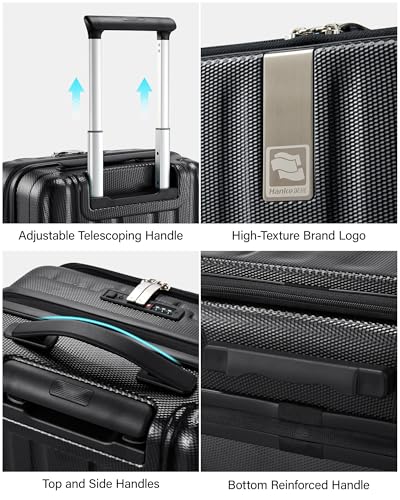 Hanke Top Opening Carry-On - Expandable 16 Inch Airline Approved Spinner | Easy-access top opening,360° spinner wheels,lightweight expandable hardshell, fits overhead bins,for overnight business trips - color: Jet Black, size: 16 Inch Expandable