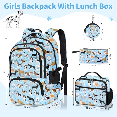 Puppy Backpack for Girls, Girls Backpacks with Lunch Box and Pencil Case for School, Kids Dog Bookbag - color: Dog