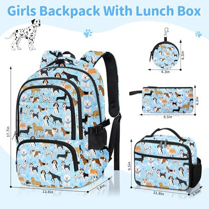 Puppy Backpack for Girls, Girls Backpacks with Lunch Box and Pencil Case for School, Kids Dog Bookbag - color: Dog