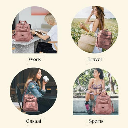 Backpack Purse for Women, Women Backpack Purse Small Leather Waterproof Anti-theft Shoulder Bags Handbags Ladies - color: Pink