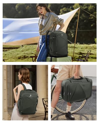 ECOHUB 17" Small Unisex Travel Backpack United Airlines Approved 17x10x9 Friendly Suitcase Anti-Theft Lockable Zippers Style Personal Item Bag Travel Essentials with 12 Pockets Water Resistant, Green - color: Green, size: 17 inch underseat