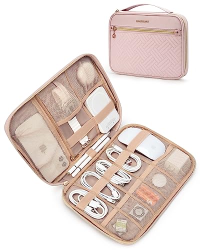 BAGSMART Electronics Travel Organizer, Portable Tech Accessories Cord Storage Case for Charging Cables, Pink - color: Single Layer-Pink