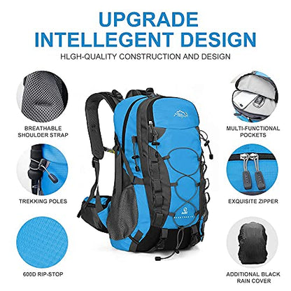 INOXTO lightweight Hiking Backpack 35L/40L Hiking Daypack with Waterproof Rain Cover for Travel Camping Outdoor Men and Women - color: 35l Blue
