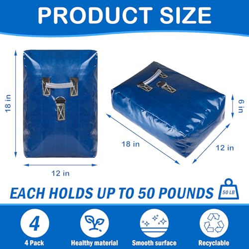 Esmorah 4pcs Vinyl Sandbags with Handle, 50lb Capacity Bounce House Sand Bags, Duty Sand Bag Anchor Safety Weight Product for Inflatable Trampolines and Water Slides (Blue)