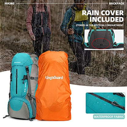King'sGuard 70L Hiking Backpack with Rain Cover Lightweight Waterproof Travel Camping Backpack Large Backpacking Pack - color: Lakeblue