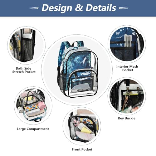 MCHIVER Wolf River Blue Clear Backpack Stadium Approved 10.6x5.1x15.7 Transparent Bag for Festival Concert Sport Events