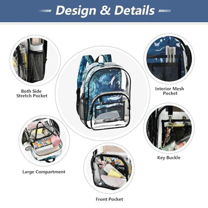 MCHIVER Wolf River Blue Clear Backpack Stadium Approved 10.6x5.1x15.7 Transparent Bag for Festival Concert Sport Events
