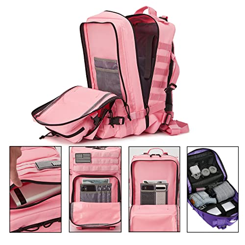 QT&QY 45L Military Tactical Backpacks Molle Army Assault Pack 3 Day Bug Out Bag Hiking Treeking Rucksack… - color: 3.3 Pink