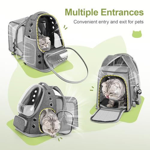 Cawypety Expandable Cat Backpack,Cat Bubble Backpack Carrier for Carrying Cats, Pets and Small Dogs,Airline-Approved,Designed for Travel, Hiking, Walking,Car （Grey - color: Square Expandable- Grey