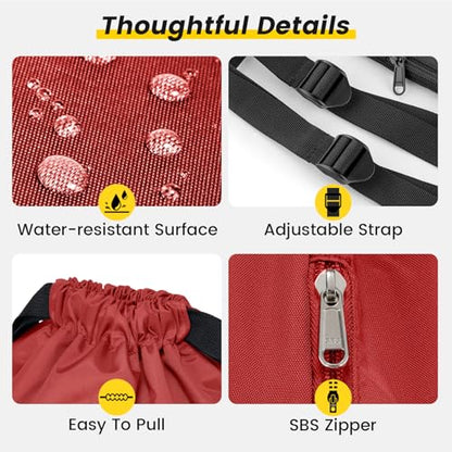 Vorspack Drawstring Backpack Water Resistant String Bag Sports Gym Sack with Side Pocket for Men Women - color: Red