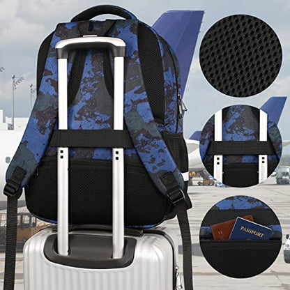 Jiefeike Laptop Backpack for Men, Large Travel Backpack TSA Friendly Anti Theft Backpacks Water-Resistant Bag Daypack for Work, 17.3inch Approved Computer Bookbag & Notebook - color: Camo-blue