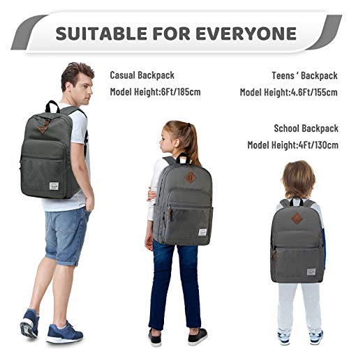 VASCHY School Backpack, Water Resistant Lightweight Casual Backpack for Men Women with Padded Laptop Sleeve Dark Gray - color: Grey