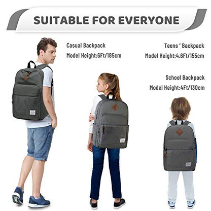VASCHY School Backpack, Water Resistant Lightweight Casual Backpack for Men Women with Padded Laptop Sleeve Dark Gray - color: Grey