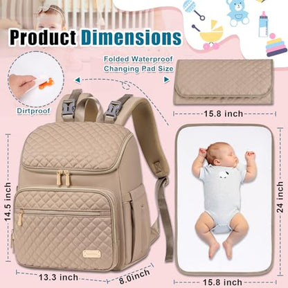 Weitars Diaper Bag Backpack Large Baby Diaper Bag with Changing Pad Travel Diaper Backpack,Baby Bag for Boys Girls,Stroller Straps,5 Insulated Pockets (Khaki) - color: Khaki