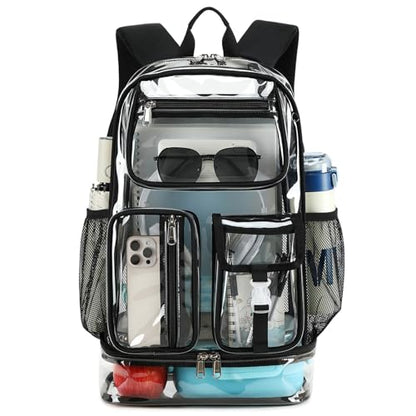 Cusangel Heavy Duty Clear Backpack,16.5 x12 x5inch TPU Large Capacity See Through Backpack for Sport Events,Travel (Upgrad Black-XL) - color: Upgrad Black-xl