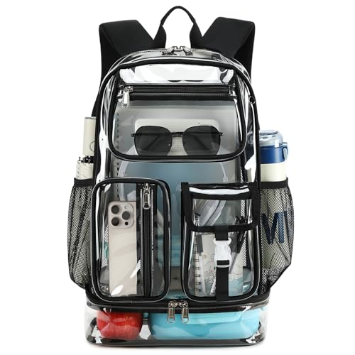 Cusangel Heavy Duty Clear Backpack,16.5 x12 x5inch TPU Large Capacity See Through Backpack for Sport Events,Travel (Upgrad Black-XL) - color: Upgrad Black-xl