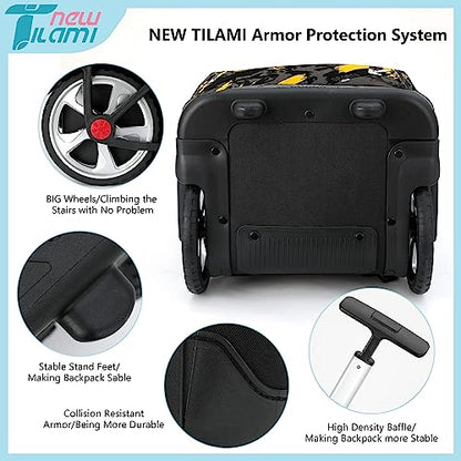 NEW TILAMI 19 inch Rolling Backpack Teens Rolling Backpack Cute Wheeled Laptop Backpack Bookbag Roller Travel Bag College, Yellow Doodle - color: Yellow Doodle