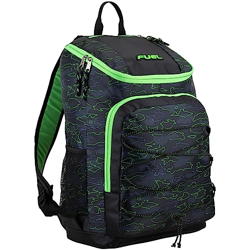 FUEL Wide Mouth Sports Luggage Backpack with Front Bungee and Inner Tech Pocket, Green Outline Camo - color: Green Outline Camo