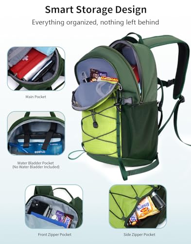 ECOHUB Small Hiking Backpack for Men Women, 20L Lightweight Travel Backpacks Water Resistant Camping Cycling Hiking Daypack - color: Green