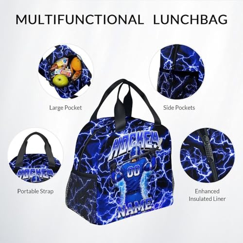 UNIKITTY Boys Hockey Backpack Set with Lunch Box & Pencil Case, Personalized Ice Hockey School Backpack 17 Inch Large Capacity, Water Resistant for Kids Teens - color: Blue