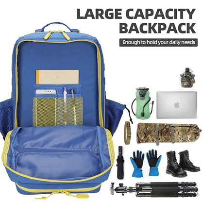 Military 45L Tactical Assault Backpack 3 day assault pack with Molle Waterproof backpack Rucksack for Tactical Backpacks - color: Blueyellow