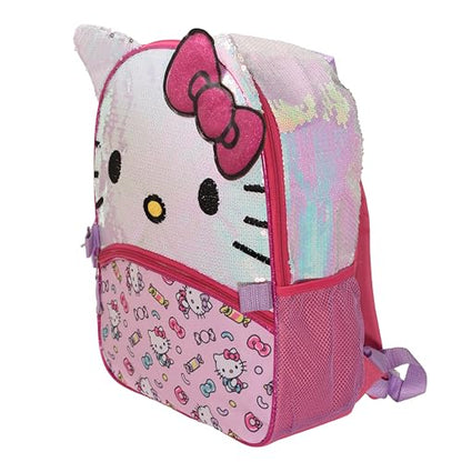 AI ACCESSORY INNOVATIONS Hello Kitty Girls 4 Piece Backpack Set, Iridescent Flip Sequin 16" School Bag with 3D Features, Front Zip Pocket, Pink & White - color: Pink Hk