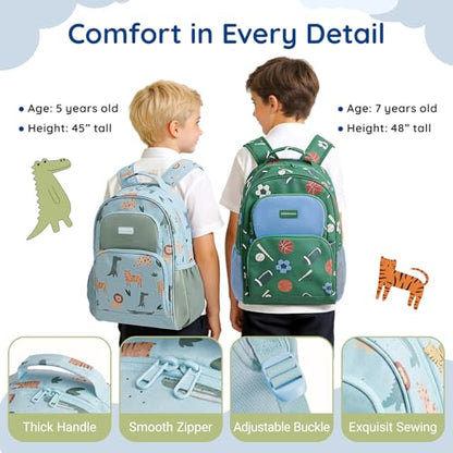 mommore Kids Backpack for Boys Girls 4-8 Kindergarten Elementary School Backpack with Lunch Box - 15” H Fit Folder - color: Sports Ball, style: 3 Pcs