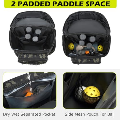 HAMBOLY Premium Pickleball Bag for Men & Women — Large Pickleball Backpack with Padded Paddle Pocket & Shoe Compartment, Tournament Ready with Insulated Cooler & Fence Hook - color: Dark CM