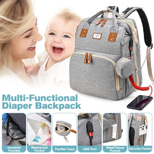 JSTPRO Diaper Bag Backpack, Large Waterproof Lightweight Diaper Bag with Changing Station, Insulated Pockets, USB Port & Stroller Straps, Travel Baby Bag for Mom and Dad, Baby Shower Gifts (Grey) - color: Grey