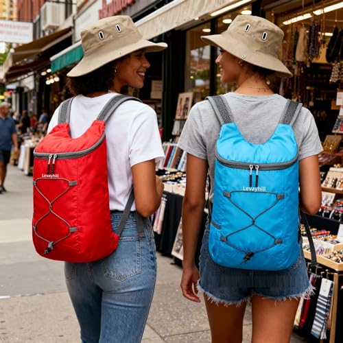 levayhill 16L Small Lightweight Foldable Backpack Sun Hats Travel Set,Blue | Compact Packable Daypack with Bucket Hat For Men Women, Collapsible Bag Quick-dry Outdoor Hiking Beach Summer Fisherman Hat - color: Blue