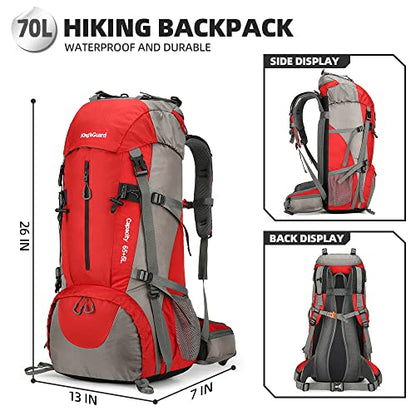 King'sGuard 70L Hiking Backpack with Rain Cover Lightweight Waterproof Travel Camping Backpack Large Backpacking Pack - color: Red