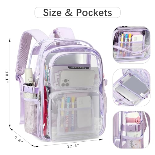 abshoo Large Heavy Duty Girls Clear Backpack for School Bookbag Transparent Multi Pocket Backpacks for Women (Light Purple) - color: Light Purple