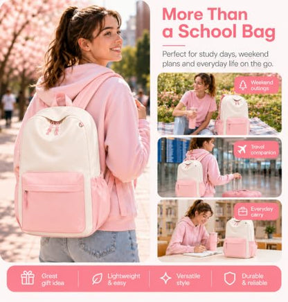 LOIDOU Girls Backpack for Kids Cute School Bookbag - color: Pink White-, size: L-17"