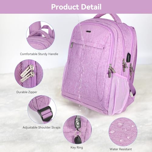 Voova Travel Laptop Backpack, Business Work Laptop Backpack for Women & Men with USB Charging Port, Waterproof Slim Durable College Computer Bag Fits 15.6 Inch Laptops and Notebook, Purple - color: Purple