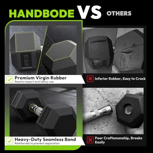 HANDBODE Rubber Coated Hex Dumbbell Set with A-Frame Rack, 100 lb - 600 lb Multiple Options Weight, Hexagon Non-Rolling Shape, Ergonomic Knurled Handle, Home Gym Equipment for Strength Training - style: 200 lb (10, 15, 20, 25, 30 lb) X 2