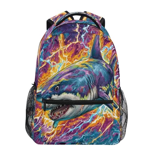 susiyo Colorful Lightnbing Shark School Backpack Bookbag Lightweight College Back Pack Travel Camping Casual Daypack for Teens Girls Boys Women Men - color: Colorful Lightnbing Shark
