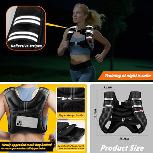 Weighted Vest Women & Men - 5lbs/8lbs/10lbs/12lbs/15lbs/20lbs/25lbs/30lbs Adjustable Weight Vest with Detachable Phone Pouch - Ideal for Rucking,Walking,Weight Loss,Training&Running - size: 20 lb