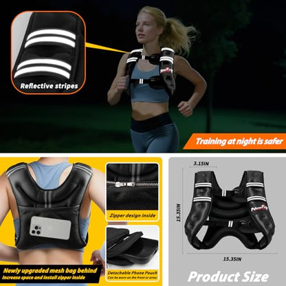 Weighted Vest Women & Men - 5lbs/8lbs/10lbs/12lbs/15lbs/20lbs/25lbs/30lbs Adjustable Weight Vest with Detachable Phone Pouch - Ideal for Rucking,Walking,Weight Loss,Training&Running - size: 10 lb