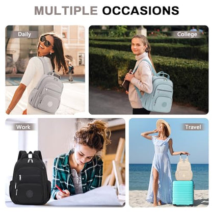 Small Backpack for Women, 2PCS Mini Backpack for Ladies Bookbag Purse for Women with Mini Wallet and Luggage Strap, Gray - color: Grey