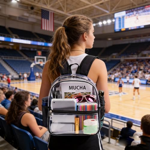 Fomaris Clear Backpack Stadium Approved 12x6x12 - Clear Bag with Reinforced Straps, Durable PVC for Stadium Events, Sports, Festivals, Concerts, Games, Women & Men - color: Black-1pc