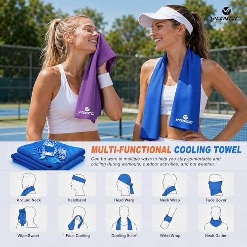 YQXCC 4 Pack Cooling Towels (47"x12"), Ice Cool Neck Towel, Soft Breathable Microfiber for Yoga, Golf, Gym, Running, Camping & Hot Weather - color: Light Blue/Purple/Dark Blue/Light Gray