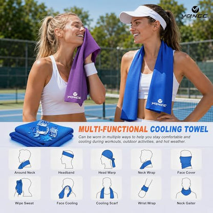 YQXCC 4 Pack Cooling Towels (47"x12"), Ice Cool Neck Towel, Soft Breathable Microfiber for Yoga, Golf, Gym, Running, Camping & Hot Weather - color: Light Blue/Purple/Dark Blue/Light Gray