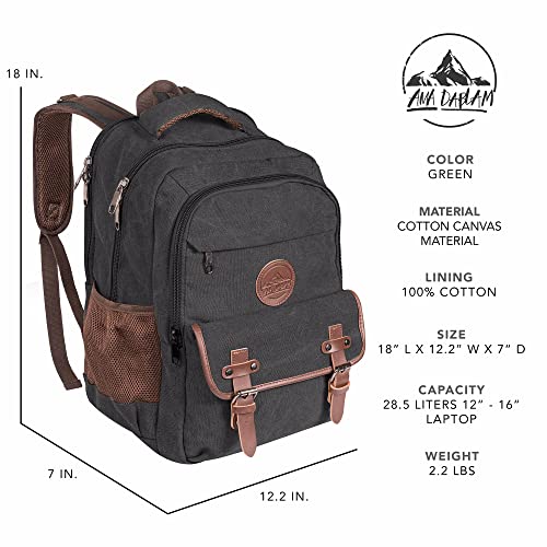 Ama Dablam Premium Original Canvas Backpack/ 17”Laptop/XL-30L/ Many Pockets | Strong Zippers | Thick Cotton | College Travel - color: Space Black