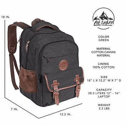 Ama Dablam Premium Original Canvas Backpack/ 17”Laptop/XL-30L/ Many Pockets | Strong Zippers | Thick Cotton | College Travel - color: Space Black